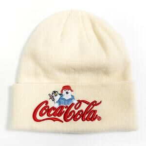 Coca-Cola Beanie OS White Vintage Streetwear Wintercore Archival Nostalgia